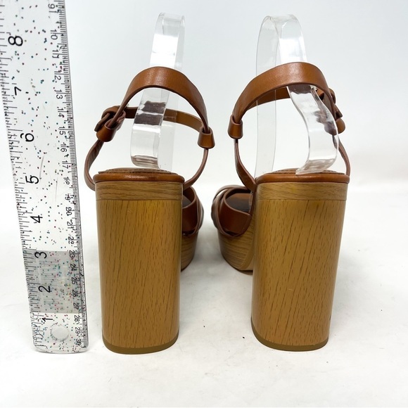 NEW Zara Leather Platform retro chunky Strappy Wooden Heeled Sandals Size 41 - Picture 7 of 10